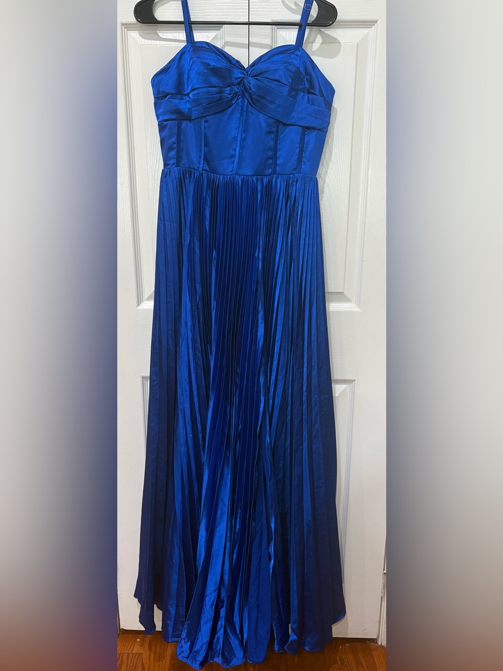 Elegant Girls Satin Pleated Formal Dress in Cobalt Blue